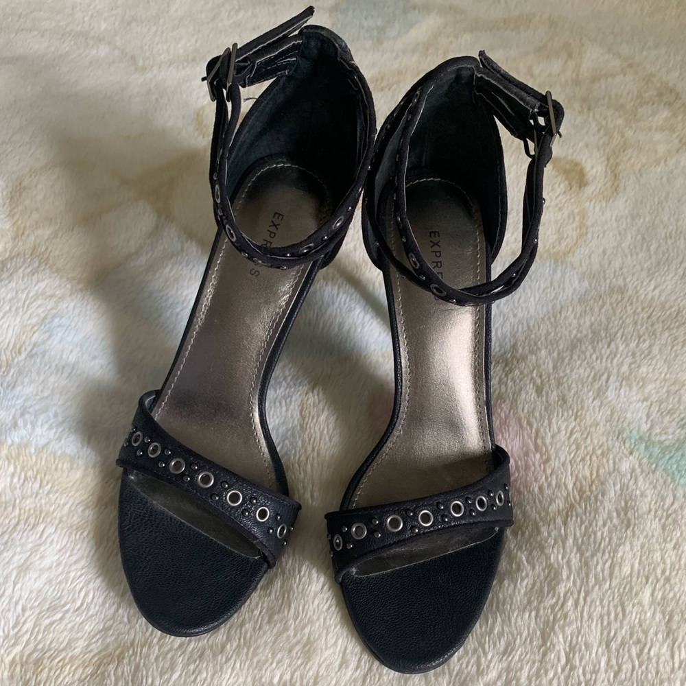 Express Studded Vegan Leather Strap Heels